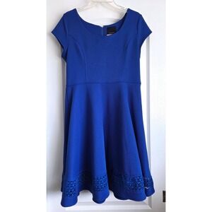 ModCloth Royal Blue Honeycomb Knit Fit and Flare Dress Crochet Lace Hem Sz XL